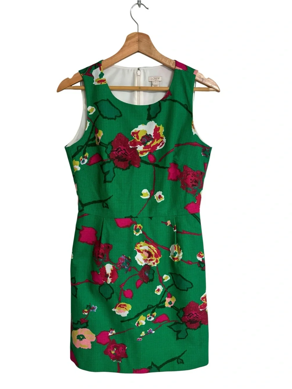 J.Crew Kelly green floral print sleeveless preppy structured sheath dress size 2